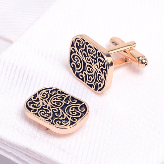 Fashion Black Retro Gold Filigree Cufflinks