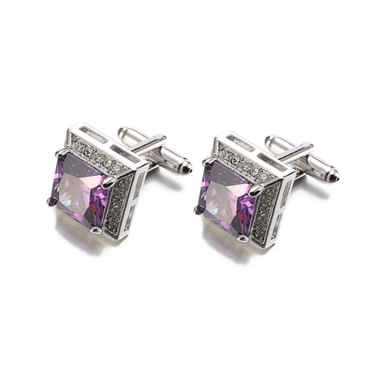 Glamorous Silver Square Purple Crystal Cufflinks