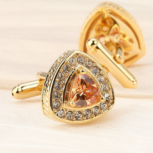 Ornate Gold Triangle Crystal Cufflinks