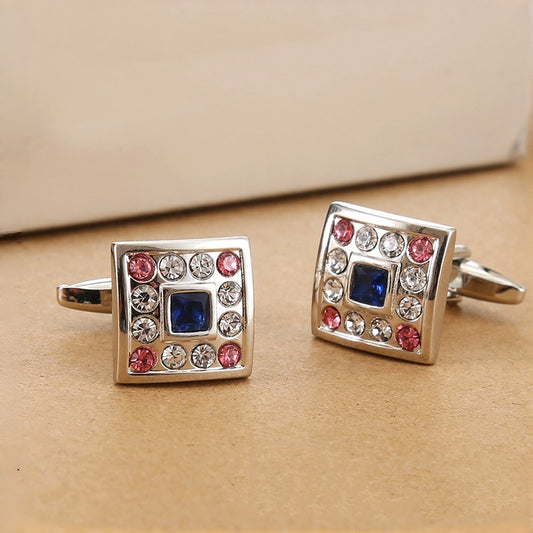 Colorful Blue And Pink Crystal Silver Cufflinks