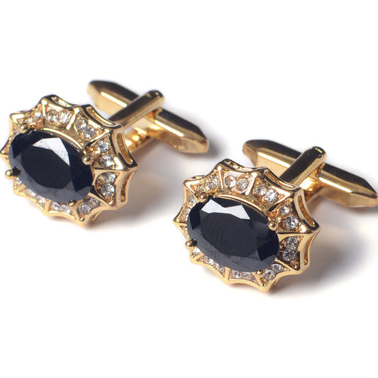 Ornate Gold Black Gemstone Cufflinks