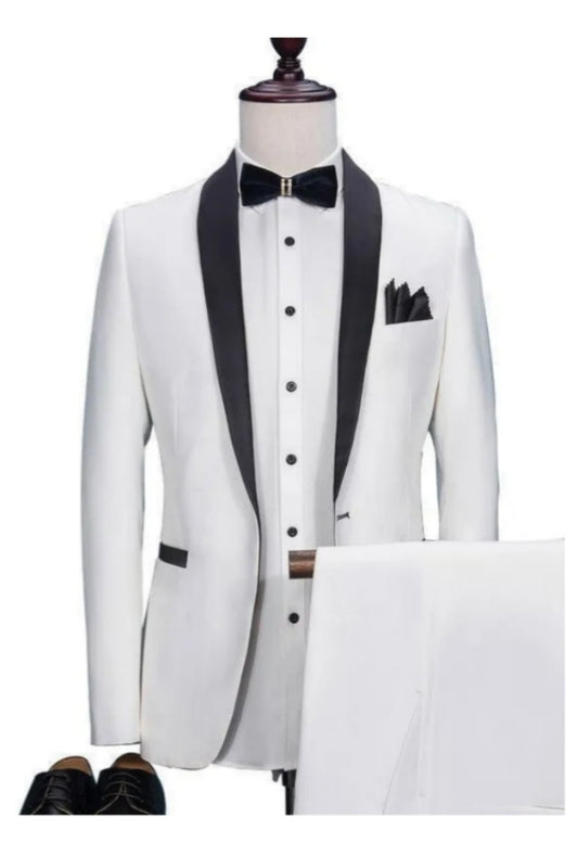 Trendy White Shawl Lapel Wool Slim Fit Wedding Suits