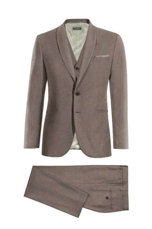 Chic Chocolate Brown Herringbone Wool Business Suits