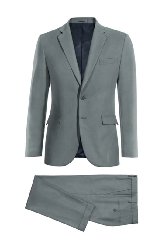 Modern Silver Notch Lapel Wool Business Suits