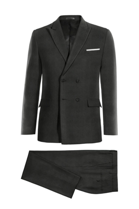 Formal Black Double Breasted Pinstriped Wool Business Suits