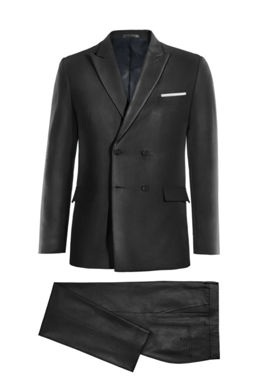 Bespoke Black Double Breasted Wool Business Suits