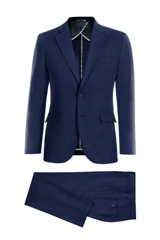 Newest Dark Blue Notched Lapel Wool Business Suits