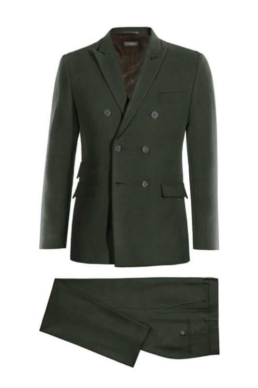 Trendy Dark Green Double Breasted Wool Business Suits