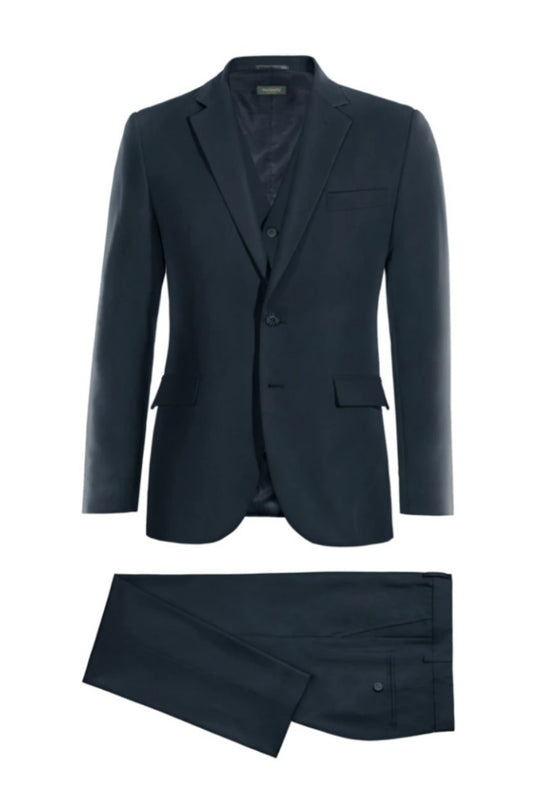 Stylish Dark Navy Notched Lapel Wool Business Suits