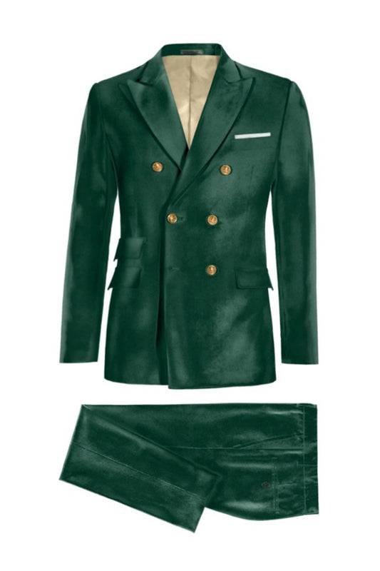 Glamorous Green Velvet Double Breasted Prom Suits