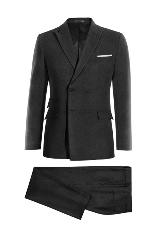 Gentle Black Double Breasted Wool Business Suits