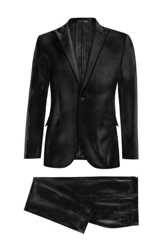 Fashion Black Velvet Peaked Lapel Business Suits For Men