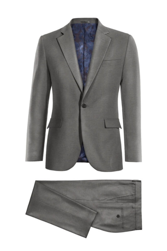 Chic Gray Notch Lapel Slim Fitting Wool Business Suits