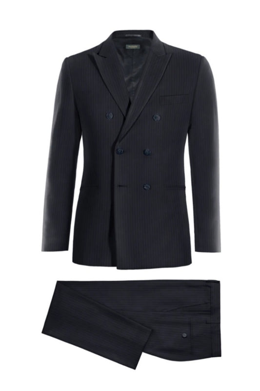 Classic Black Pinstriped Double Breasted Wool Business Suits