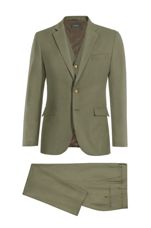 Stylish Sage 3 Pieces Notched Lapel Wool Business Suits