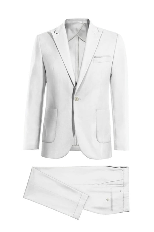 Bespoke White Peaked Lapel Slim Fit Wool Business Suits
