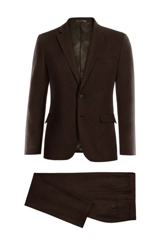Trendy Chocolate Corduroy Notched Lapel Business Suits For Men