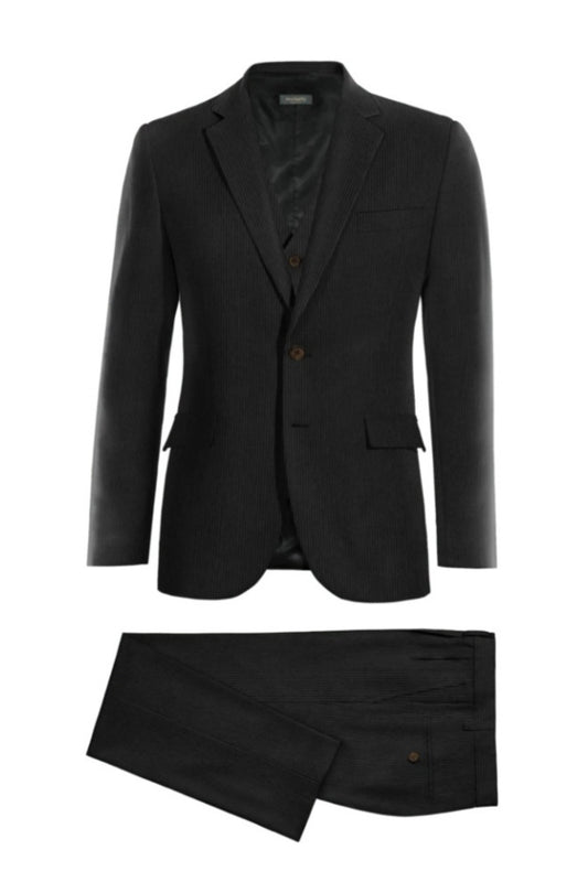 Charming Black Corduroy 3 Pieces Notched Lapel Business Suits