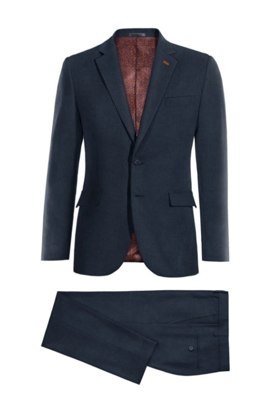 Fancy Dark Navy Notched Lapel Wool Business Suits