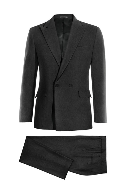 Cool Black Double Breasted Peaked Lapel Wool Business Suits