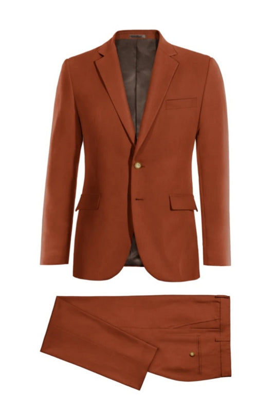Close Fitting Orange Notched Lapel Wool Prom Suits