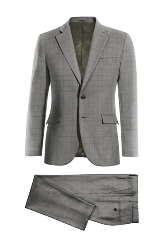 Newest Gray Plaid Notched Lapel Wool Business Suits