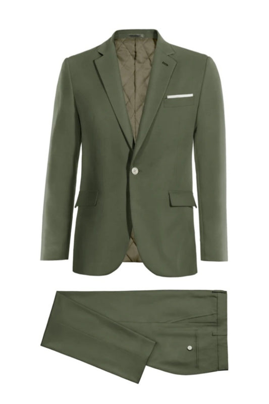 Chic Dark Green Notched Lapel Wool Prom Men Suits