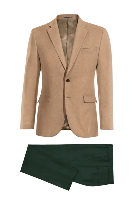 Fashion Camel Notched Lapel Wool Prom Suits With Green Pants