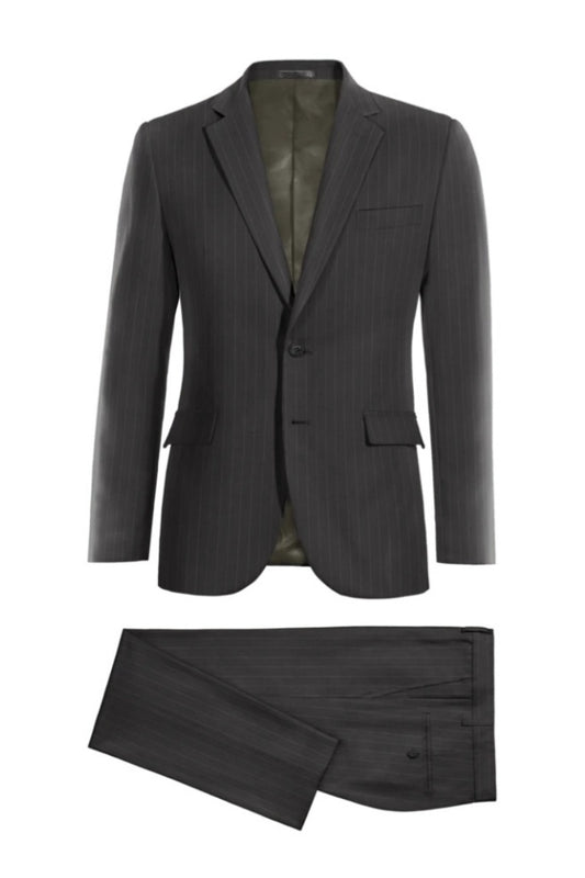 Newest Dark Gray Pinstriped Notched Lapel Wool Business Suits