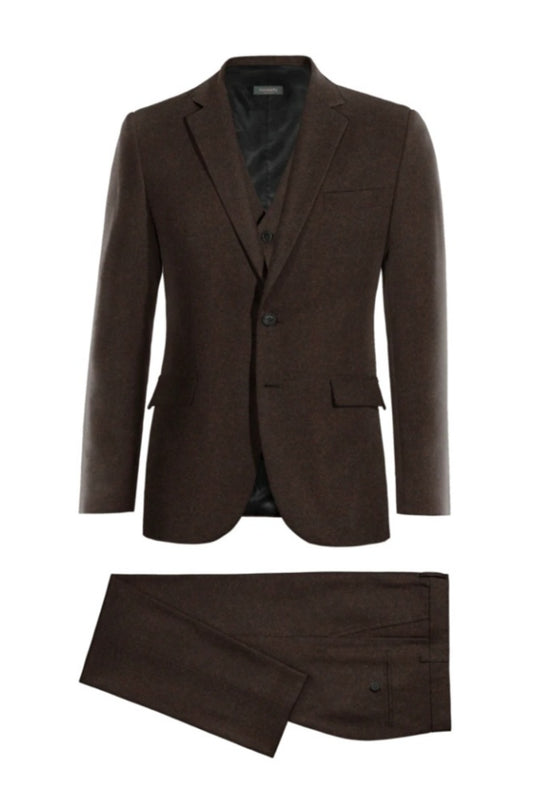 Formal Chocolate 3 Pieces Notched Lapel Wool Business Suits