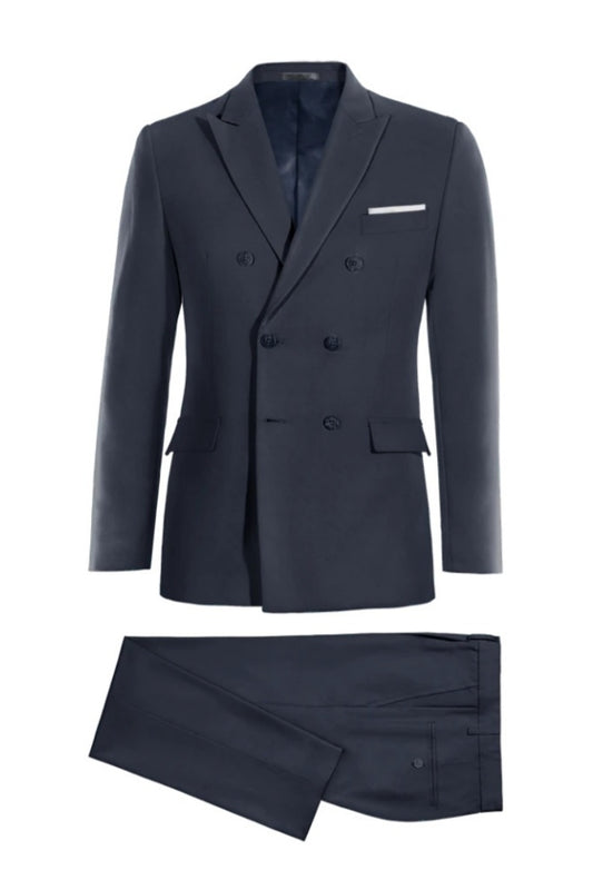 Dark Navy Double Breasted Slim Fit Wool Business Suits