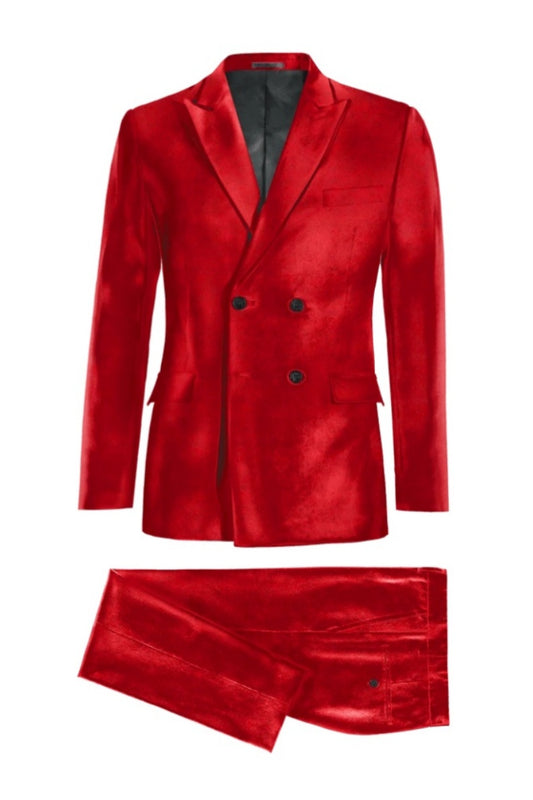 Charming Red Velvet Double Breasted Prom Men Suits
