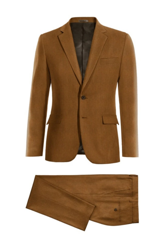 Trendy Brown Corduroy Notched Lapel Close Fitting Prom Suits