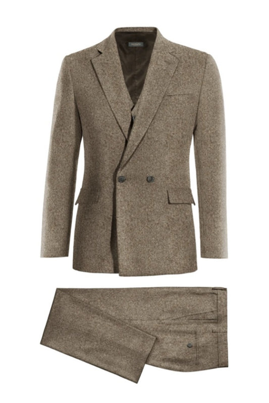 Bespoke Light Brown 3 Pieces Double Breasted Business Suits