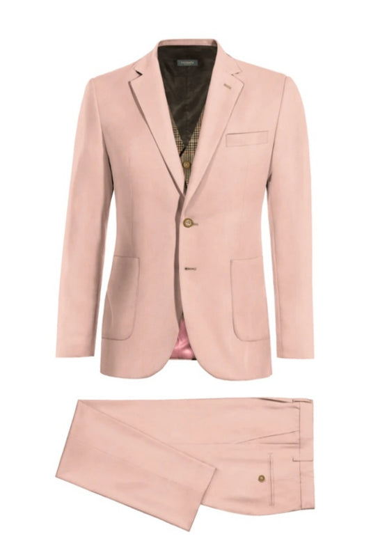 Trendy Pink 3 Pieces Notched Lapel Wool Prom Suits With Vest