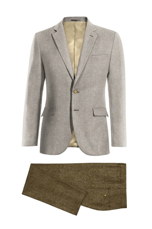 Modern Gray Wool Business Suits With Brown Trousers