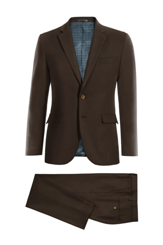 Bespoke Dark Brown Notched Lapel Wool Business Suits
