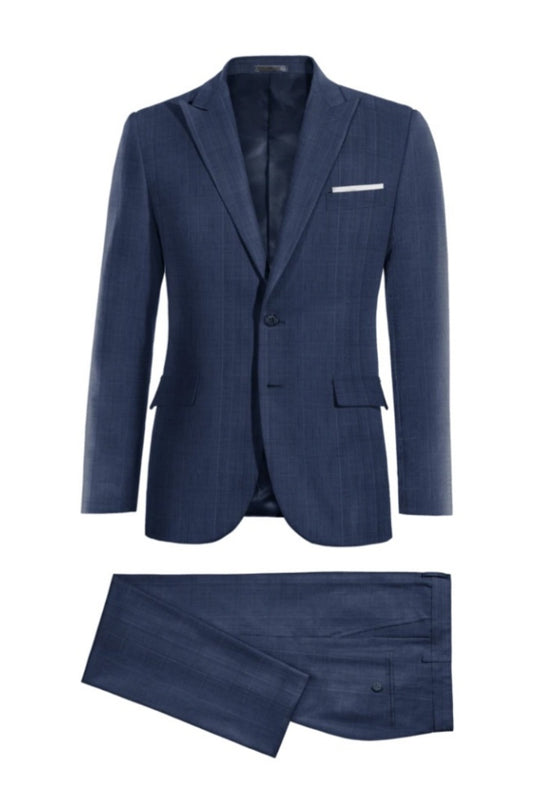 Newest Dark Blue Plaid Best Fitted Wool Business Suits