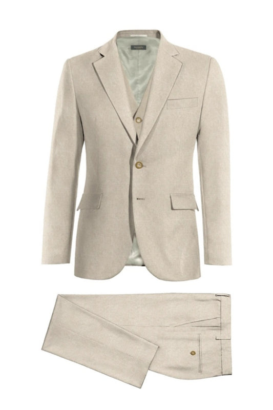 Stylish Beige 3 Pieces Close Fitting Wool Business Suits