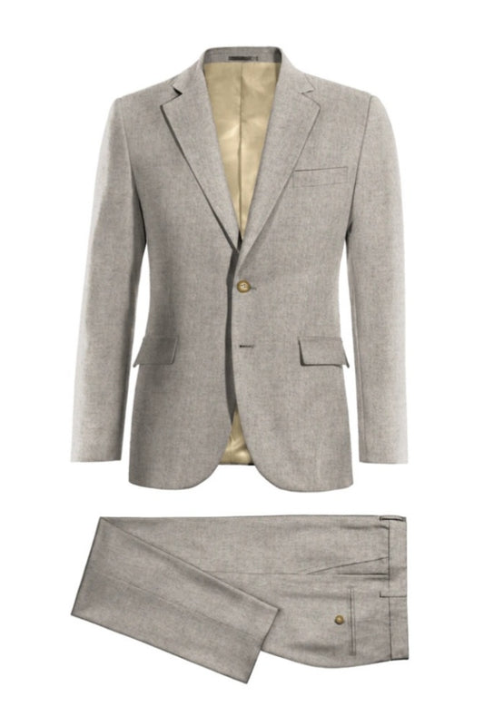 Modern Light Gray Notched Lapel Wool Business Suits