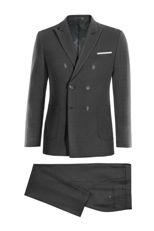 Classic Dark Gray Double Breasted Pinstriped Wool Business Suits