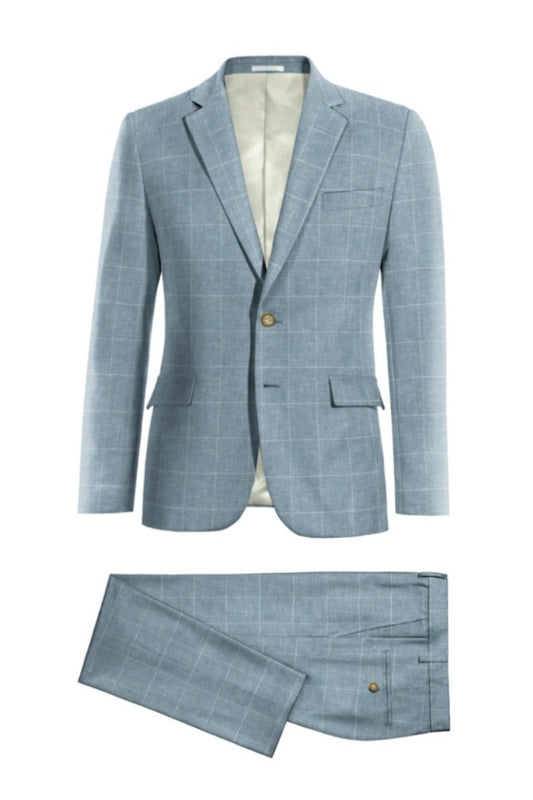 Chic Light Blue Plaid Notched Lapel Wool Business Suits