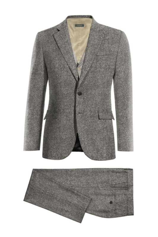 Classic Gray 3 Pieces Wool Business Suits With Vest