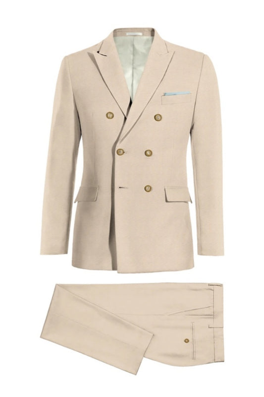 New Arrival Beige Double Breasted Wool Business Suits