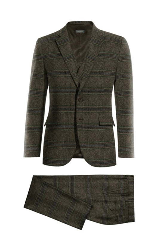 Trendy Brown 3 Pieces Plaid Notched Lapel Wool Business Suits