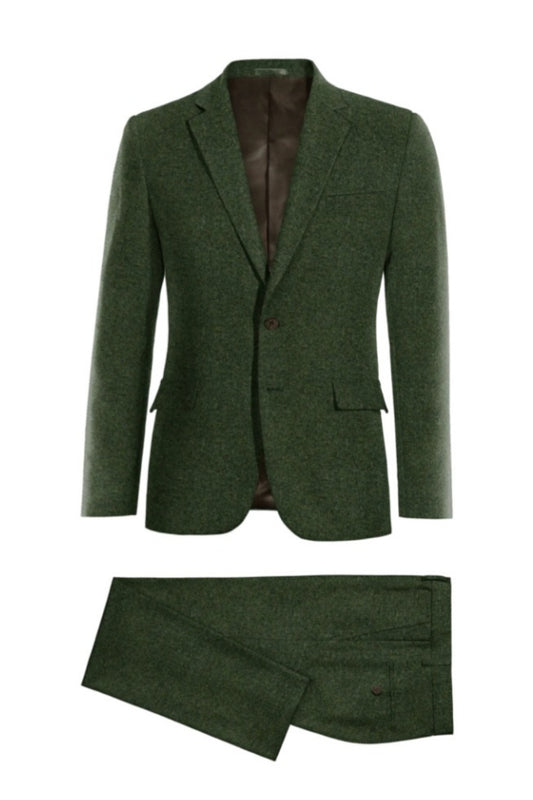 Chic Dark Green Notched Lapel Close Fitting Wool Prom Suits