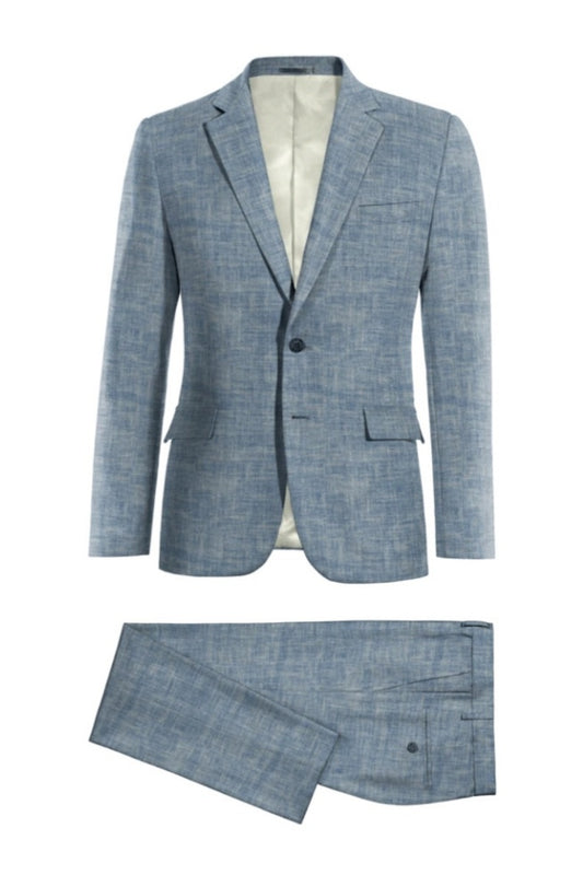 Beautiful Mid Blue Linen Prom Suits For Men
