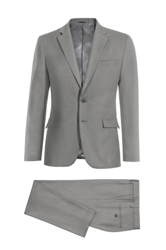 Newest Mid Gray Pinstriped Close Fitting Wool Business Suits