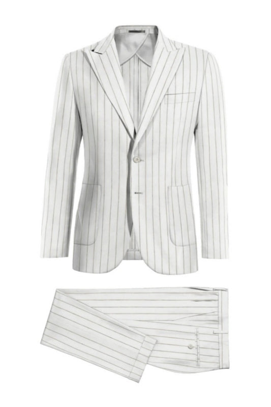 Glamorous White Linen Striped Prom Men Suits