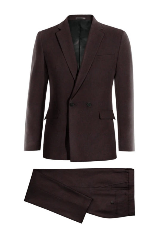 Formal Dark Burgundy Double Breasted Wool Business Suits